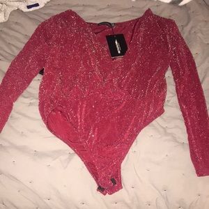 PLT dark red shimmer bodysuit